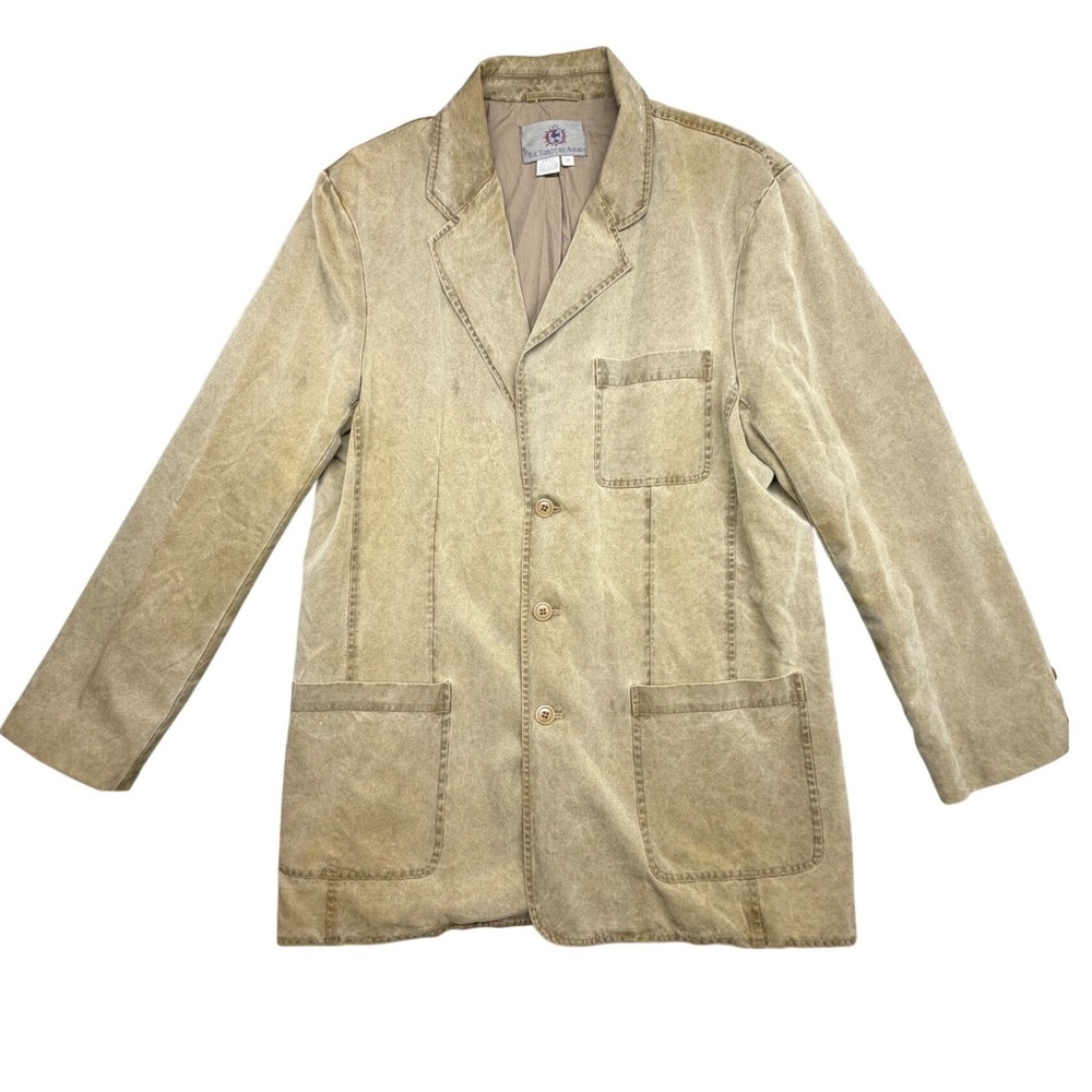 The Territory Ahead Silk Cotton Blazer Jacket Tan‎ Khaki Chore Coat Mens Medium